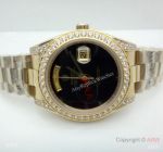 Rolex Day-Date 36mm Watch Fake Presidential Rolex Black Onyx Dial Diamond Bezel